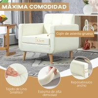 HOMCOM Butaca para Dormitorio con Reposabrazos y Patas de Madera Sofá Individual Carga 125 kg Crema(m-5)