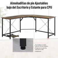 HOMCOM Escritorio de Esquina Mesa de Ordenador PC en Forma de L con Soporte para CPU Estilo Industrial Retro para Oficina Estudio 150x150x75 cm Marrón Rústico(m-6)