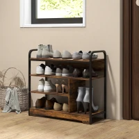 HOMCOM Schuhregal 4-stufig, offenes Design, Metallrahmen, verstellbare Füße, 70x30x65 cm, Braun/Schwarz(m-2)