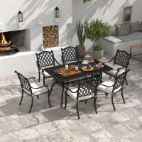 Outsunny 7 Pieces Aluminium Patio Dining Set with Umbrella Hole Black(m-10)