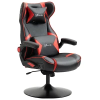 Vinsetto Chaise de gaming ergonomique avec 2 haut-parleurs intégrés base ronde hauteur réglable accoudoir relevable coussins têtière et lombaires PU noir et rouge(m-10)
