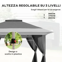 Outsunny Gazebo Pieghevole 3.6x3.6 m con Pareti, Altezza Regolabile e Protezione UPF50+, Borsa con Ruote, Grigio(m-5)