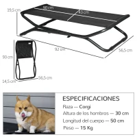 PawHut Cama Elevada para Perros Plegable Cama para Mascotas Pequeños Medianos con Tela de Malla Transpirable Marco de Acero para Interior Exterior 92x56,5x19,5 cm Negro(m-3)