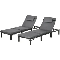 Outsunny Set of Two Reclining Rattan Sun Loungers, with Cushions - Grey(m-11)