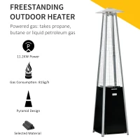 Outsunny 11.2KW Outdoor Patio Gas Heater Freestanding Pyramid Propane Heater Garden Tower Heater with Wheels, Dust Cover, Regulator and Hose, Black, 50 x 50 x 225cm(m-8)