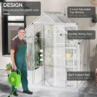 Outsunny 6 x 6ft Walk-In Greenhouse, Polycarbonate Greenhouse with Sliding Door, Window, Aluminium Frame, Foundation, Silver(m-4)