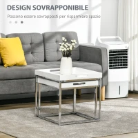 HOMCOM Set da 2 Tavolini da Caffè Impilabili con Finitura Lucida e Telaio in Acciaio, Bianco(m-4)