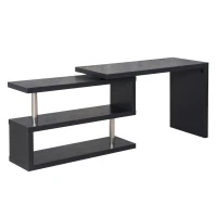 HOMCOM L Shaped Desk with 360° Rotating Storage Shelves, Corner Computer Desk, Space Saving Study Table for Home Office, Black(m-11)