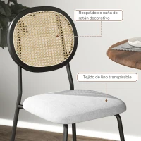 HOMCOM Pack de 2 Sillas de Comedor con Respaldo de Ratán Sintético y Marco de Acero para Salón 44x54x87 cm Gris y Negro(m-5)