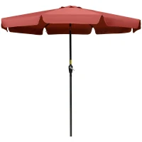 Outsunny 2.7m Patio Parasol Garden Umbrellas Outdoor Sun Shade Table Umbrella with Tilt, Crank, 8 Ribs, Ruffles, Wine Red(m-12)