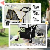 PawHut Carrito para Perros con Toldo Ajustable Cesta de Almacenaje y Ruedas con Freno Tela Oxford 75x46x94 cm Gris(m-6)