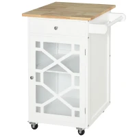 HOMCOM Chariot de service - desserte de cuisine à roulettes - tiroir, placard, porte-serviette -  blanc(m-1)
