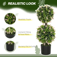 HOMCOM Set of 2 Decorative Artificial Plants Ball Trees with Lavender Flowers in Pot Fake Plants for Home Indoor Outdoor Decor, 70cm, Pink(m-4)