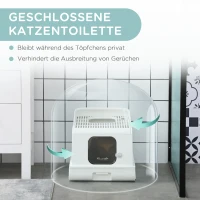 PawHut Katzentoilette mit Abdeckung inkl. Schaufel, Einstieg vorne und oben, Weiß + Grau(m-7)