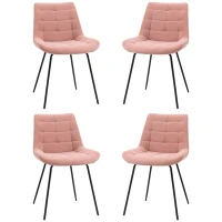 HOMCOM Lot de 4 chaises de salle à manger en tissu aspect velours capitonné et piètement métal noir 50 x 61 x 79 cm rose(m-1)