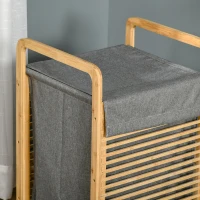 HOMCOM Cesto para Ropa Sucia de Bambú Cesto Rectangular de Ropa Portátil con Tapa y Bolsa Extraíble Mueble de Baño Dormitorio 40x35,5x60,5 cm Color Natural y Gris(m-8)