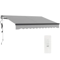 Outsunny 3 x 2.5m Electric Awning with Remote Controller, Aluminium Frame DIY Retractable Awning, UV30+ Sun Shade Canopy for Garden Patio Deck Door Window, Light Grey(m-10)