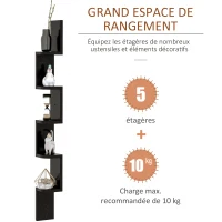 HOMCOM Étagère d'angle Murale à 5 Niveaux Hauteur 120 cm Forme de Zigzag en Bois Noire(m-6)