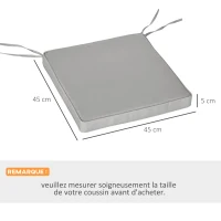 Outsunny Lot de 2 Coussins de Chaise Fauteuil de Jardin Coussins d'assise déhoussables Rembourrage 5 cm Polyester Gris clair(m-3)