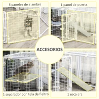 Pawhut Valla Metálica para Mascotas Parque para Conejos Conejera con 9 Paneles Puerta con Pestillo y Escalera para Cobayas Gatos Cachorros Diseño DIY 68x68x2,5 cm Blanco(m-6)