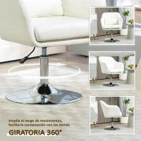 HOMCOM Sillón para Salón Giratorio 360° con Altura Ajustable Respaldo Envolvente Reposabrazos y Cojín 60x60x79-91 cm Blanco(m-5)