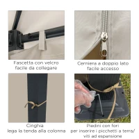 Outsunny Gazebo da Giardino 3x3m in Alluminio e Acciaio con Prese d'Aria, Zanzariera e Tende, Cachi(m-5)