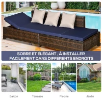 Outsunny Canapé lit de jardin 3 places inclinable latéralement matelas et coussins inclus résine tressée imitation rotin chocolat(m-5)