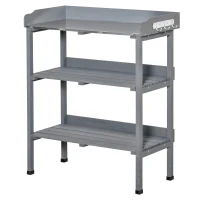 Outsunny Pflanztisch Gärtnertisch Blumentisch mit Metall Arbeitsfläche Garten Holz Grau 76 x 37 x 89 cm(m-1)