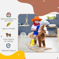 HOMCOM Caballo de Juguete para Niños de +3 Años con Asas Marco de Metal y Base de Madera Carga 40 kg 74x33x62 cm Marrón(m-4)