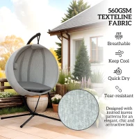 Outsunny Hanging Egg Chair Outdoor Indoor Garden Swing Chair with Folding Basket, Garden Hanging Chair with Stand, Thickened Cushion, Cup Holder for Patio, Balcony, Grey(m-5)