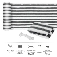 Outsunny Lot de 2 Brise-Vue renforcés occultants brise vue pour balcon HDPE Haute densité 52 œillets + 4 Cordons dim. 5L x 0,90H m Gris Blanc rayé(m-6)