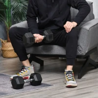 HOMCOM Set 2 Manubri Esagonali da 10kg in Metallo e Gomma per Workout in Palestra, Casa e Ufficio, Nero(m-2)