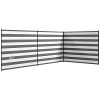 Outsunny 4 Pole Camping Windbreaks, Beach Wind Shield Shelter with Carry Bag and Steel Poles, Outdoor Caravan Privacy Shield, 540cm x 150cm, Grey and White(m-1)