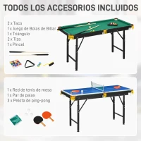 SPORTNOW 2 en 1 Mesa Multijuegos para Niños de 6+ Años Mesa de Juego Plegable con Altura Ajustable 140x63x60-80 cm Multicolor(m-7)
