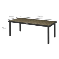 Outsunny Table de jardin rectangulaire pour 8 personnes en aluminium table de salle à manger extétieur plateau PE à lattes(m-3)
