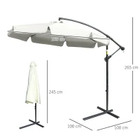 Outsunny 2.7m Garden Banana Parasol Cantilever Umbrella with Crank Handle and Cross Base for Outdoor, Hanging Sun Shade, Cream White(m-3)
