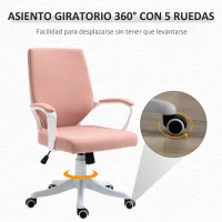 Vinsetto Silla de Escritorio Giratoria Silla de Oficina Basculante con Reposabrazos y Altura Ajustable 62x69x92-100 cm Rosa(m-7)