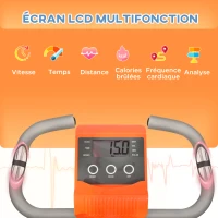 HOMCOM Vélo d'appartement pliable, vélo d'exercice, home traîner pour adultes, 8 niveaux de résistance magnétique, capteurs pouls main, écran LCD multifonction, selle réglable, acier, orange, blanc(m-4)