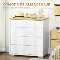 HOMCOM Cómoda Moderna con 4 Cajones Mueble Cajonera de Madera para Dormitorio Salón Habitación 70x37x75 cm Blanco y Natural(m-4)