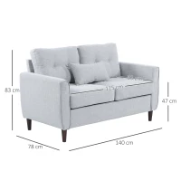 HOMCOM 2 Seater Sofa with Spring Cushion, Fabric Sofa with Wooden Legs, Modern Love Seat for Living Room, 140cm Width Tufted Couch for Bedroom, Light Grey(m-3)