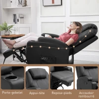 HOMCOM Fauteuil de massage inclinable, bascule et pivotant à 360°, fauteuil de relaxation, dossier et repose-pieds réglable manuellement, télécommande, porte-gobelets et poches latérales, noir(m-8)