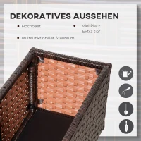 Outsunny Hochbeet Poly Rattan mit Rollen Pflanzkasten mit Abflusslöchern Blumenkasten Blumenkübel Kaffee-Braun 94,5 x 31 x 36 cm(m-4)