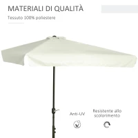 Outsunny Ombrellone Semicircolare per Parete da Terrazza e Giardino con Manovella, 2.5x2.3m, Crema(m-6)