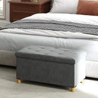 HOMCOM 67 Liter Aufbewahrungsbank, mit Stauraum und Deckel, weicher Bezug in Samtoptik, für verschiedene Räume, Grau(m-6)