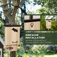 PawHut 3er-Set Fledermaushaus, wetterbeständig, bis zu 3 Fledermäuse pro Haus, behandeltes Tannenholz, Natur + Schwarz(m-6)