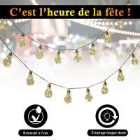 Outsunny Guirlandes lumineuses solaires extérieures - lot de 2 pièces - total 20 ampoules LED blanc chaud - longueur totale 7,6 m - norme IP44(m-4)