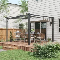 Outsunny 3 x 3 Pergola with Retractable Roof Aluminium Canopy for Garden, Light Grey(m-7)