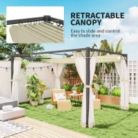 Outsunny 3 x 4m Aluminium Frame Pergola, with Retractable Roof - Khaki(m-4)