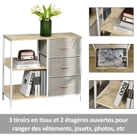 HOMCOM Lot de 2 commodes meuble de rangement chiffonnier tiroirs amovibles étagères et grand plateau beige(m-4)