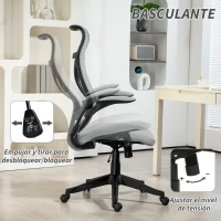 HOMCOM Silla de Oficina Giratoria con Altura Ajustable Reposabrazos Abatibles y Función de Basculante Carga 120 kg Gris Claro(m-5)